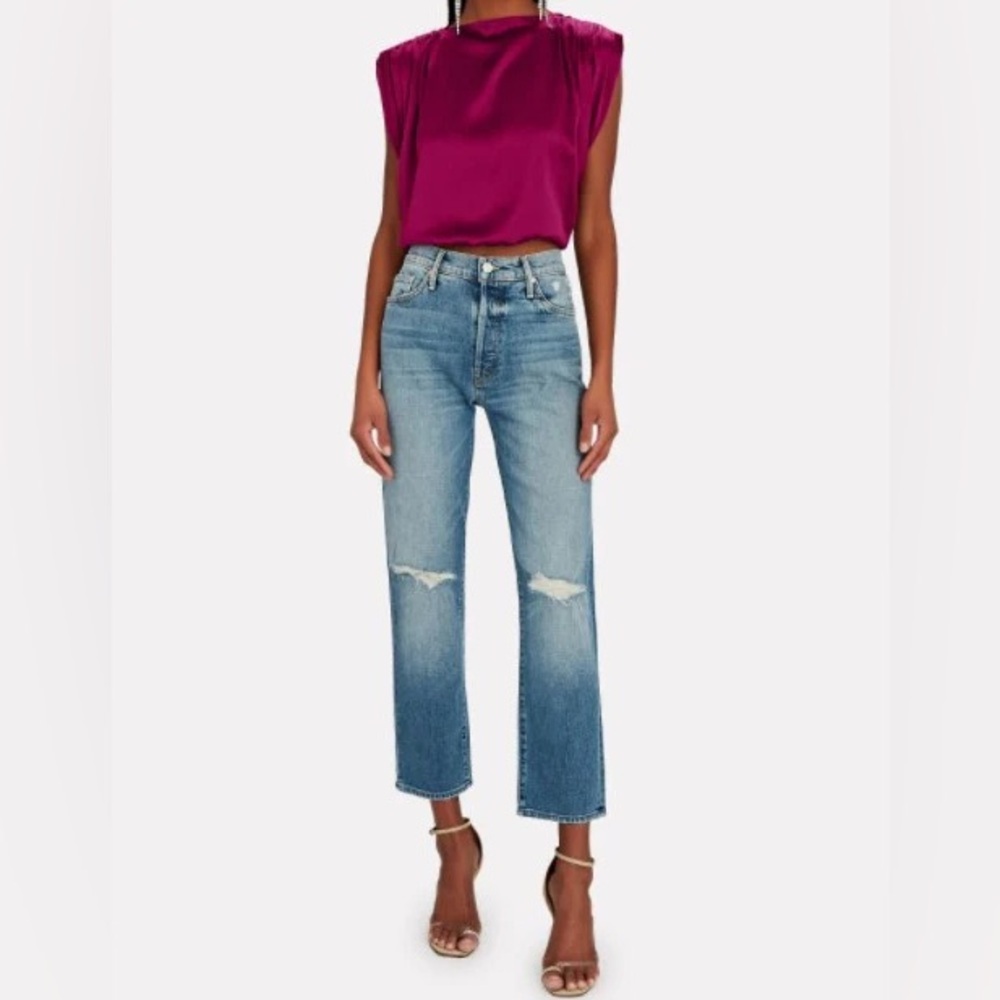 MOTHER Women's Straight Leg Jeans in Light Blue Distress